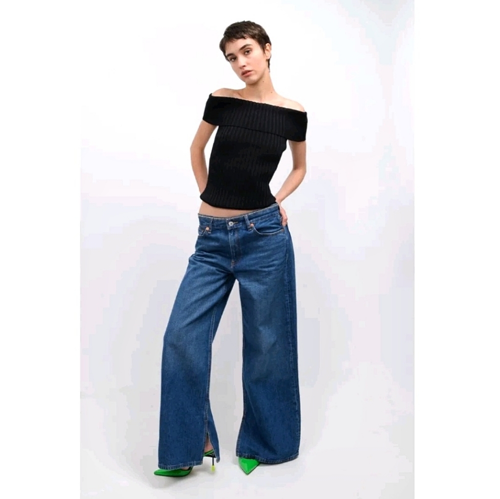 Re/Done Low Rider Crystal- Embellished Low Rise Loose Baggy Wide Leg Jeans